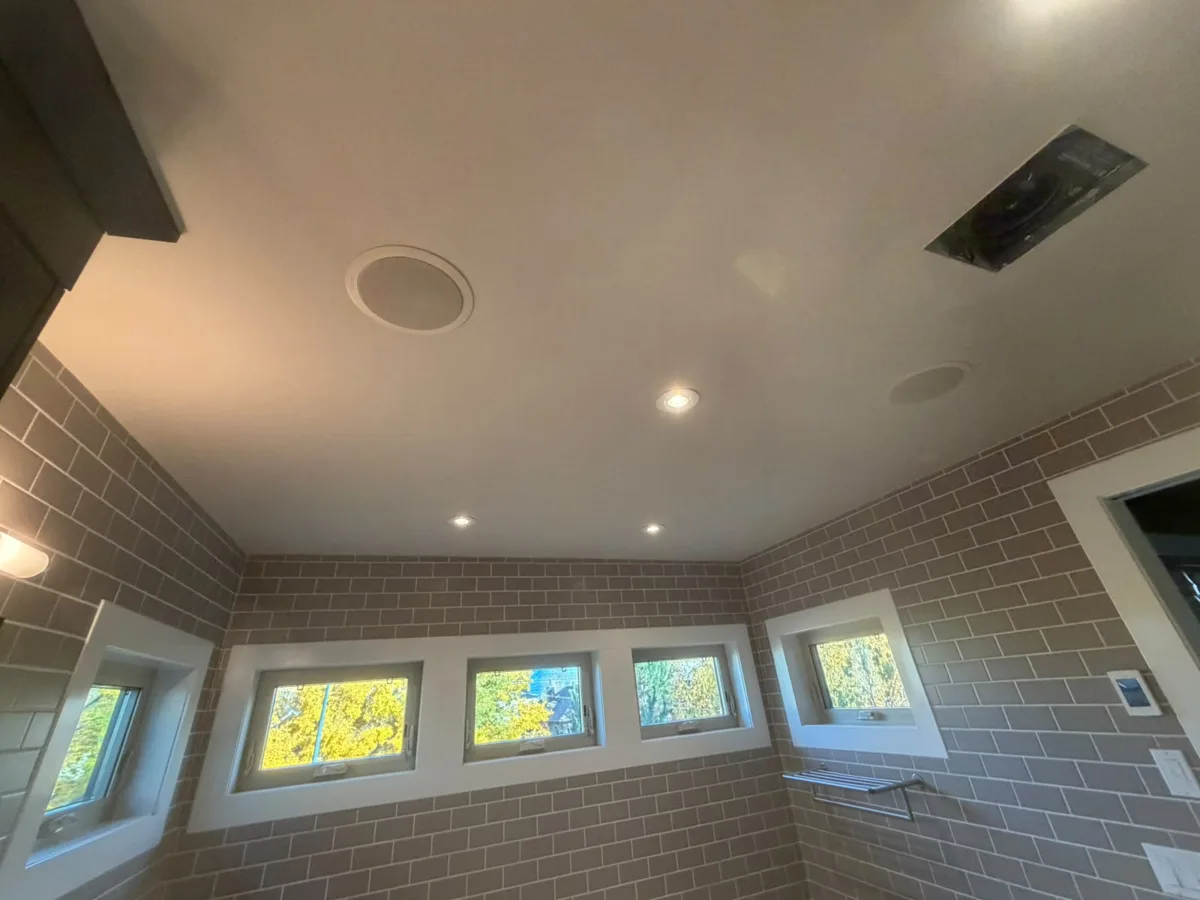 Wide view of bathroom ceiling drywall repair, Calgary