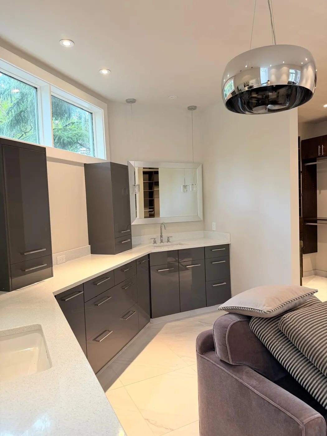 Bathroom with fresh paint and dark vanity cabinets in Calgary