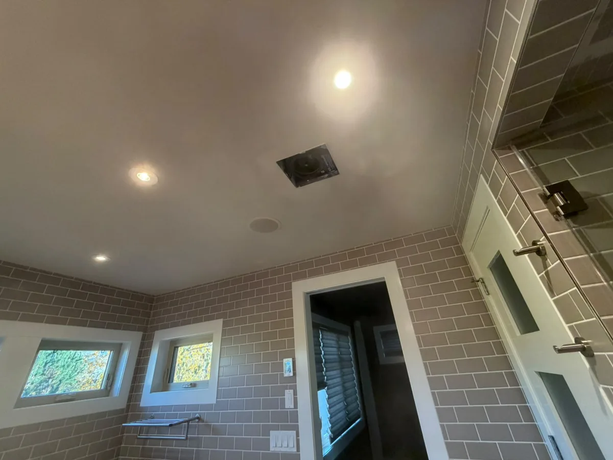 Bathroom ceiling drywall repair in progress, Calgary