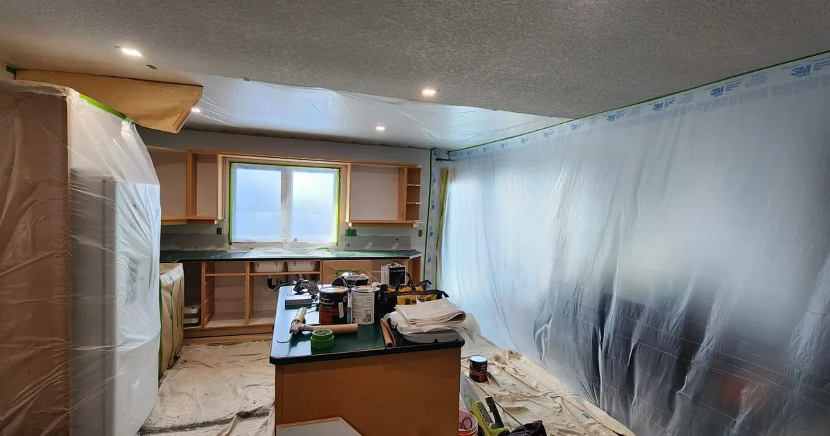 Kitchen cabinets before refinishing by MV Painting Inc., Calgary