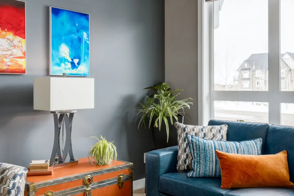 Living room with fresh neutral wall paint in Calgary
