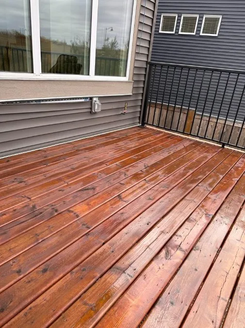 Wooden deck with fresh stain finish in Calgary